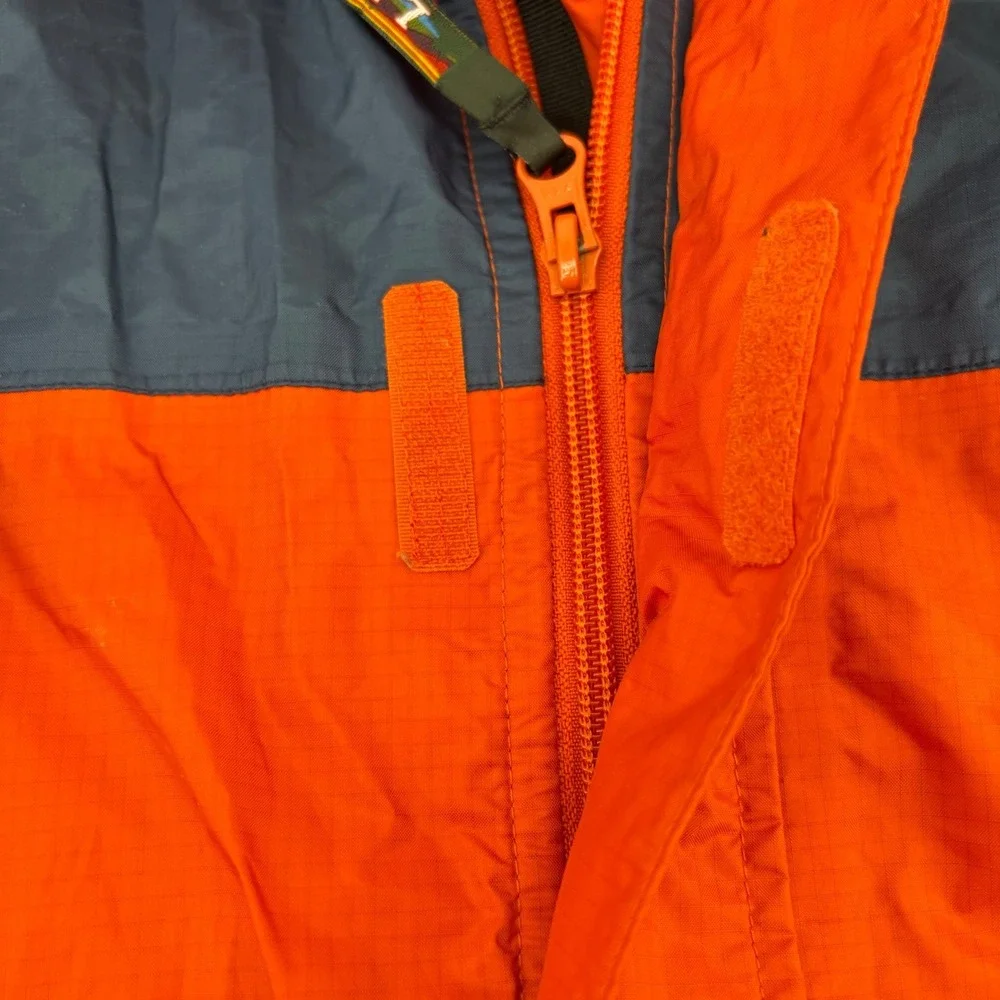 LL Bean Kids XL 18 Rain Jacket Hooded Shell Orange Navy Blue Colorblock